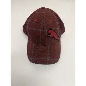 Puma Fitted L/XL Baseball Hat Mauroon Plaid Embroidered Logo